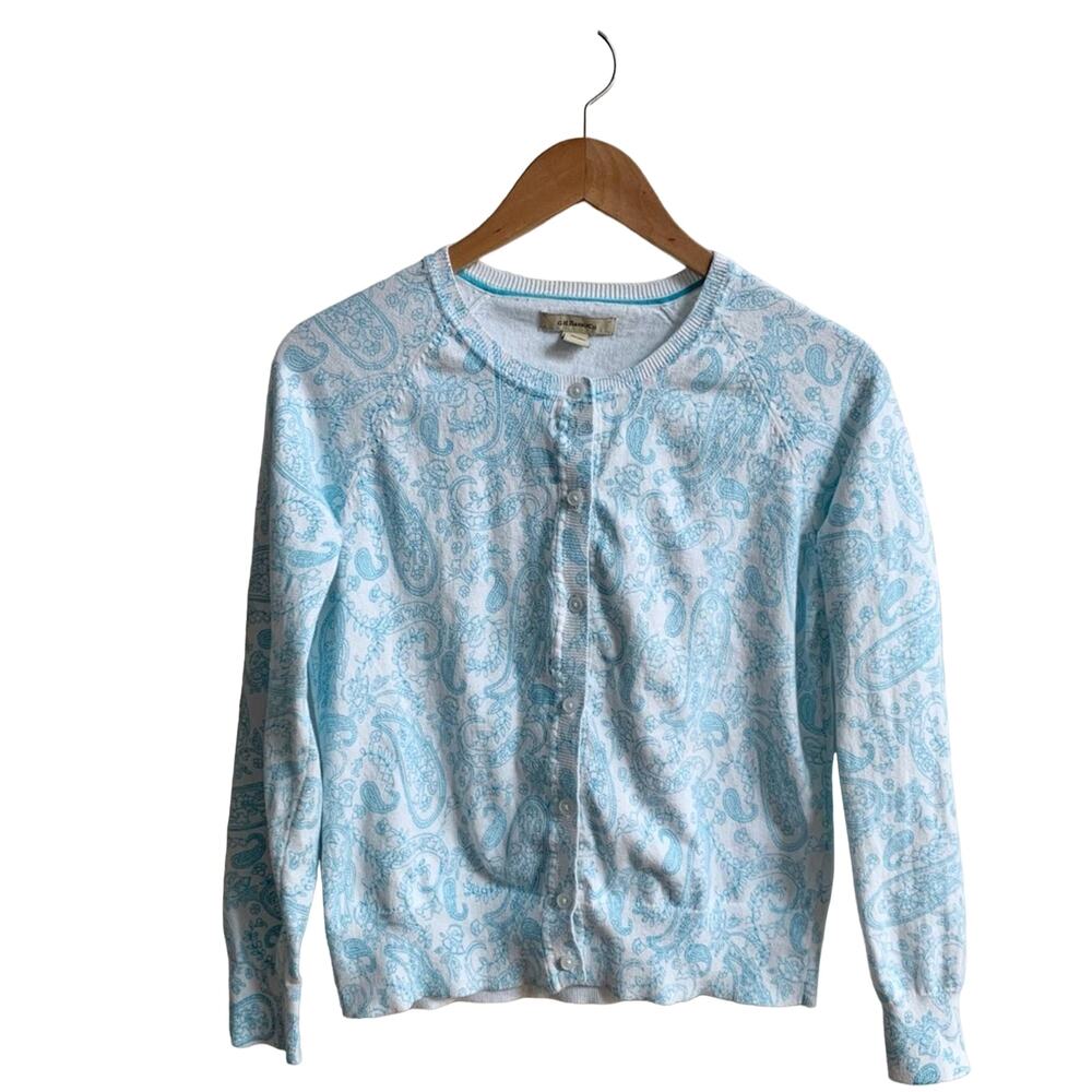 G.H. Bass & Co. blue and white paisley cardigan, size M